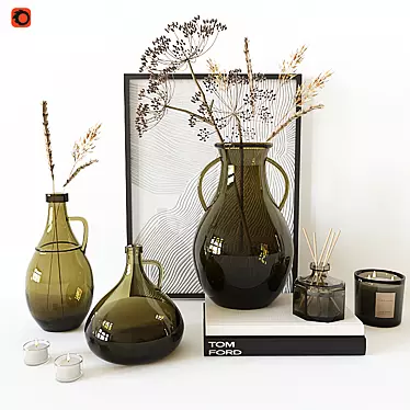 Elegant Glass Vase Decor Set 3D model image 1 