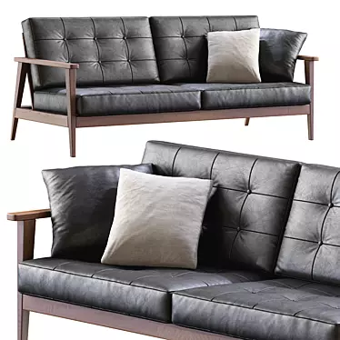 Mid-Century Wood Leather Sofa 3D model image 1 