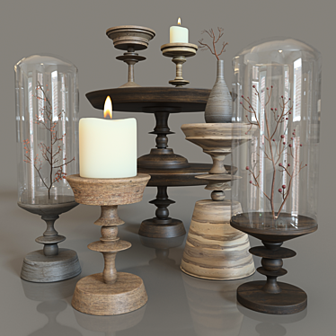Rustic Wood Vase Set 3D model image 1 