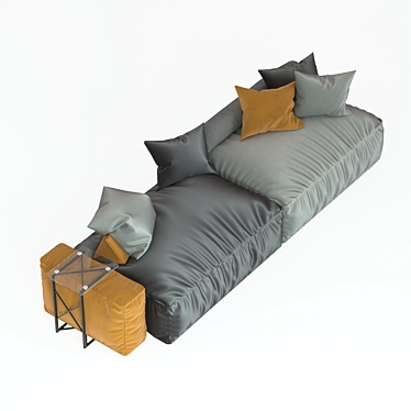 Modular Sofa with Nubuck Armrests & Glass Coffee Table 3D model image 1 