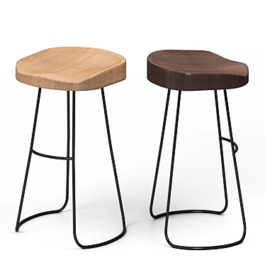 Rustic Metal and Wood Bar Stools 3D model image 1 