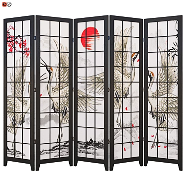 Chinese Sakura Screen - 5 Section, 180cm Height 3D model image 1 