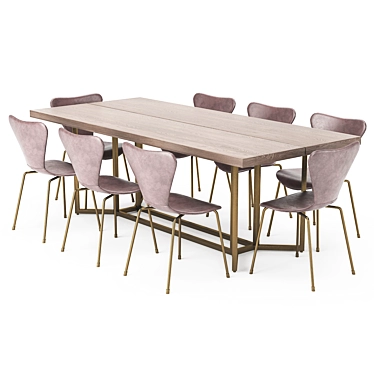 Modrest Nathan Modern Acacia Brass Dining Table 3D model image 1 