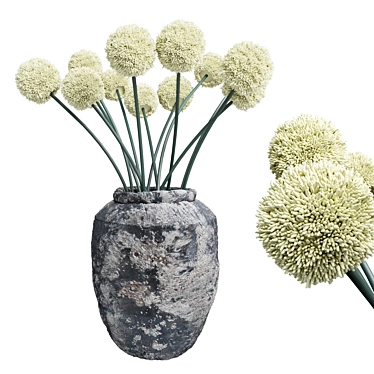 Elegant White Allium Vase: Handmade Flowers 3D model image 1 