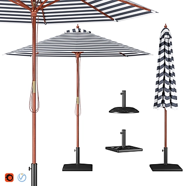 Elegant Parasol Set with Bases 3D model image 1 