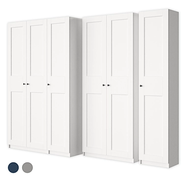 Ikea PAX-Grimo Wardrobe: White Frame, Various Door Colors 3D model image 1 