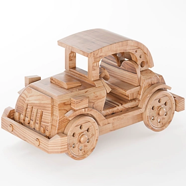 Vintage Wooden Toy Car 3D model image 1 