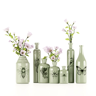 Set of flowers in vases