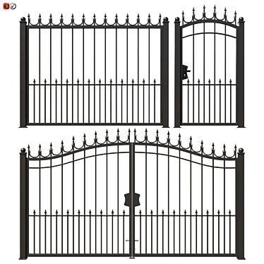 Elegant Wrought Iron Fence Set 3D model image 1 