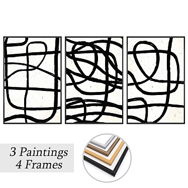 Artful Trio: Set of Wall Paintings 3D model image 1 