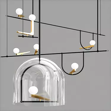 Modern Yanzi Suspension: Zama, Blown Glass, Steel 3D model image 1 