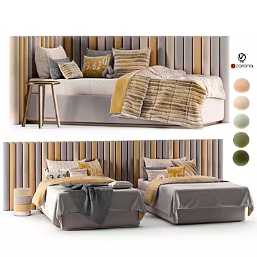 Modern Day Bed Set with 5 Color Textures 3D model image 1 