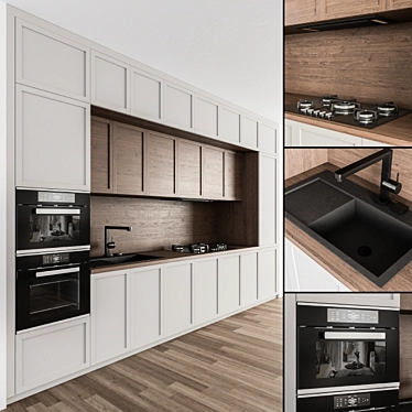 Neo Classic Kitchen - White & Wood 3D model image 1 