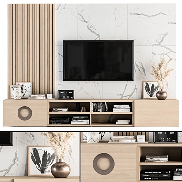 Elegant Fusion: Marble & Wood TV Wall 3D model image 1 