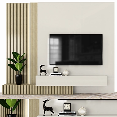 Modern TV Wall Set with 65" TV 3D model image 1 