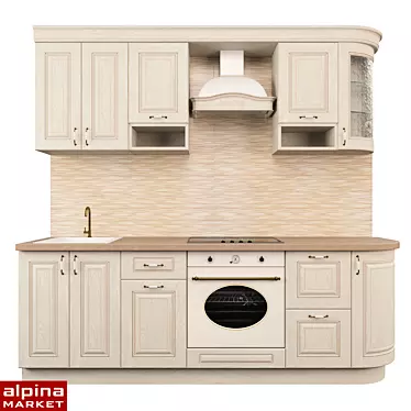 Provence Kitchen: Solid Ash Wood & Veneer 3D model image 1 