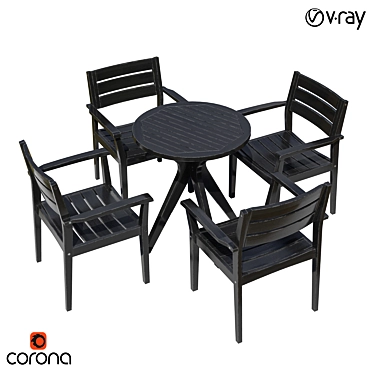Elegant Black Wood Outdoor Dining Set 3D model image 1 