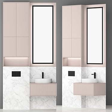 Modern Bathroom Set 10: Sink, Faucet, Mirror, Cabinet 3D model image 1 