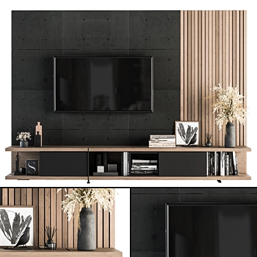 Contemporary Wood and Concrete TV Wall Set 3D model image 1 