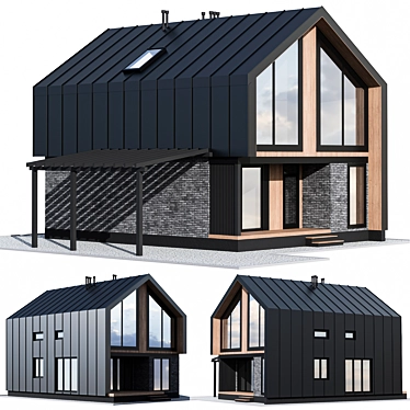 Modern Barnhouse with Carport 3D model image 1 