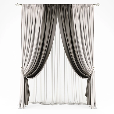 Modern White Sheer Polyester Curtains 3D model image 1 