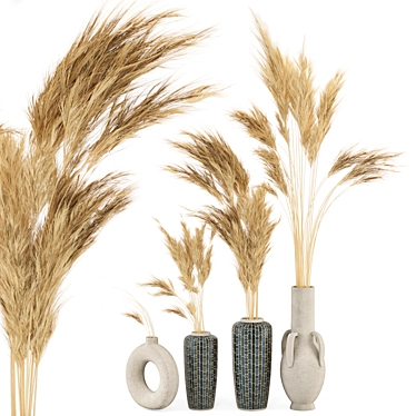 Pampas Dried Plantset in Handmade Vase 3D model image 1 