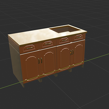 Wooden Kitchen Set with Sink 3D model image 1 