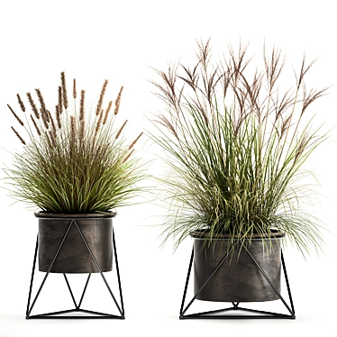 Exquisite Plant Collection: Metallic Pot Decor 3D model image 1 