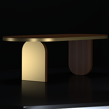 Elegant Walnut Dining Table with Aged Brass Accents 3D model image 1 