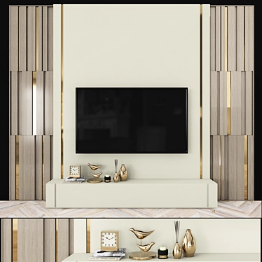 Modern TV Wall Set - Sleek Design for 65 inch TVs 3D model image 1 