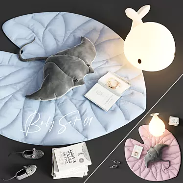 Nursery Decor Set: Leaf Rug, Stingray Pillow, Moby Floor Lamp 3D model image 1 