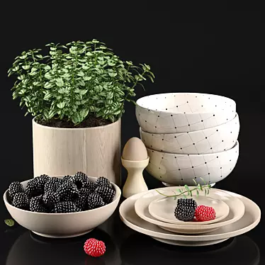 Elegant Dining: Modern Dish Set 3D model image 1 