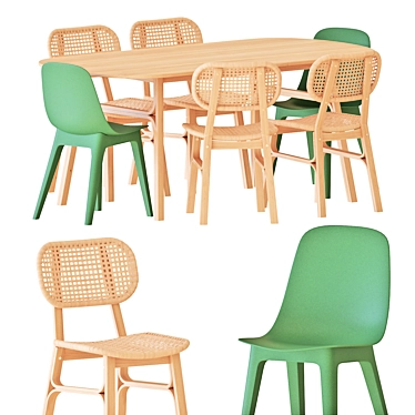 Modern Bamboo Dining Set: VOXLÖV Table and Chairs 3D model image 1 