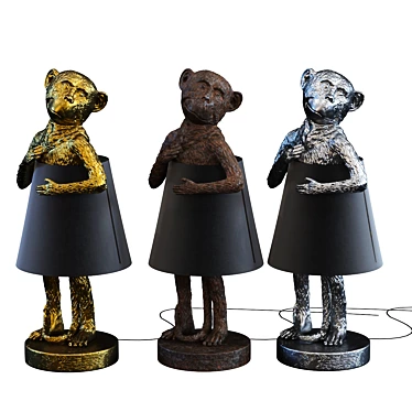 Adorable Monkey Trio: Brown, Gold, and Silver Table Lamp Set 3D model image 1 