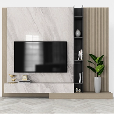 Modern TV Wall Set: Stylish 65" Entertainment Hub 3D model image 1 