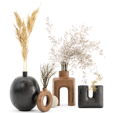 Natural Beauty: Dried Pampas with Concrete Vase 3D model image 1 