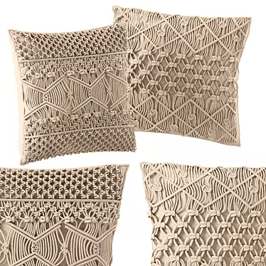 Boho Chic Macrame Cushion Set 3D model image 1 