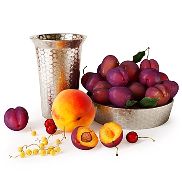 Plum Fruit Set: Realistic Still Life Sculpture 3D model image 1 