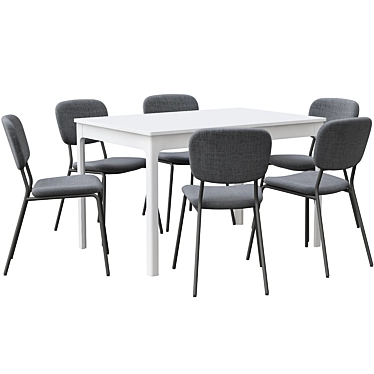 Stylish Gray Chair & Versatile White Extendable Table Set 3D model image 1 