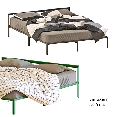 GRIMSBU Queen Bed - Gray/Green - Stylish and Versatile 3D model image 1 