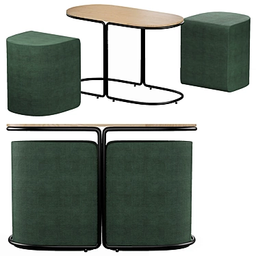 Bay Green Ottoman Table Set 3D model image 1 