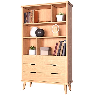 Natural Wood Shelving, Modern Design 3D model image 1 