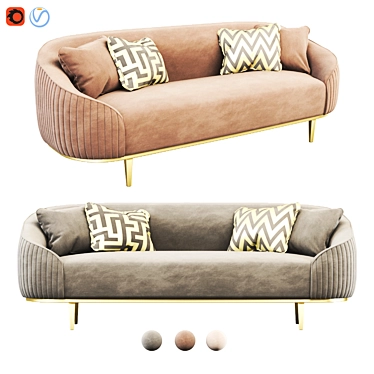 Elegant Ella 3-Seat Sofa: Chalk & Brass 3D model image 1 