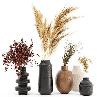 Pampas Dry Plant Set with Concrete Vase 3D model image 1 