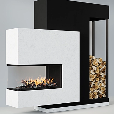 Modern Fireplace with Wood Storage 3D model image 1 