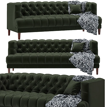 Mid-Century Vogue Green Velvet Sofa 3D model image 1 