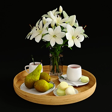 Morning Bliss: Breakfast Tray, Coffee & Macaroons 3D model image 1 
