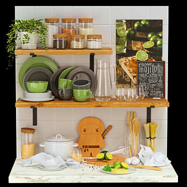 Kitchen Essentials Set: Cutting Board, Dinnerware, Pitcher, Glasses, Planter 3D model image 1 