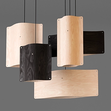 Sleek Birch Wood Pendant Lighting 3D model image 1 