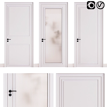 Sleek White Doors: Glass Stripes, One Panel, Two Panels 3D model image 1 